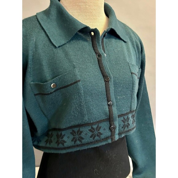 80s Nils Wool Blend Ski Sweater size M Collared Button Front Ribbed Bottom - Picture 3 of 7